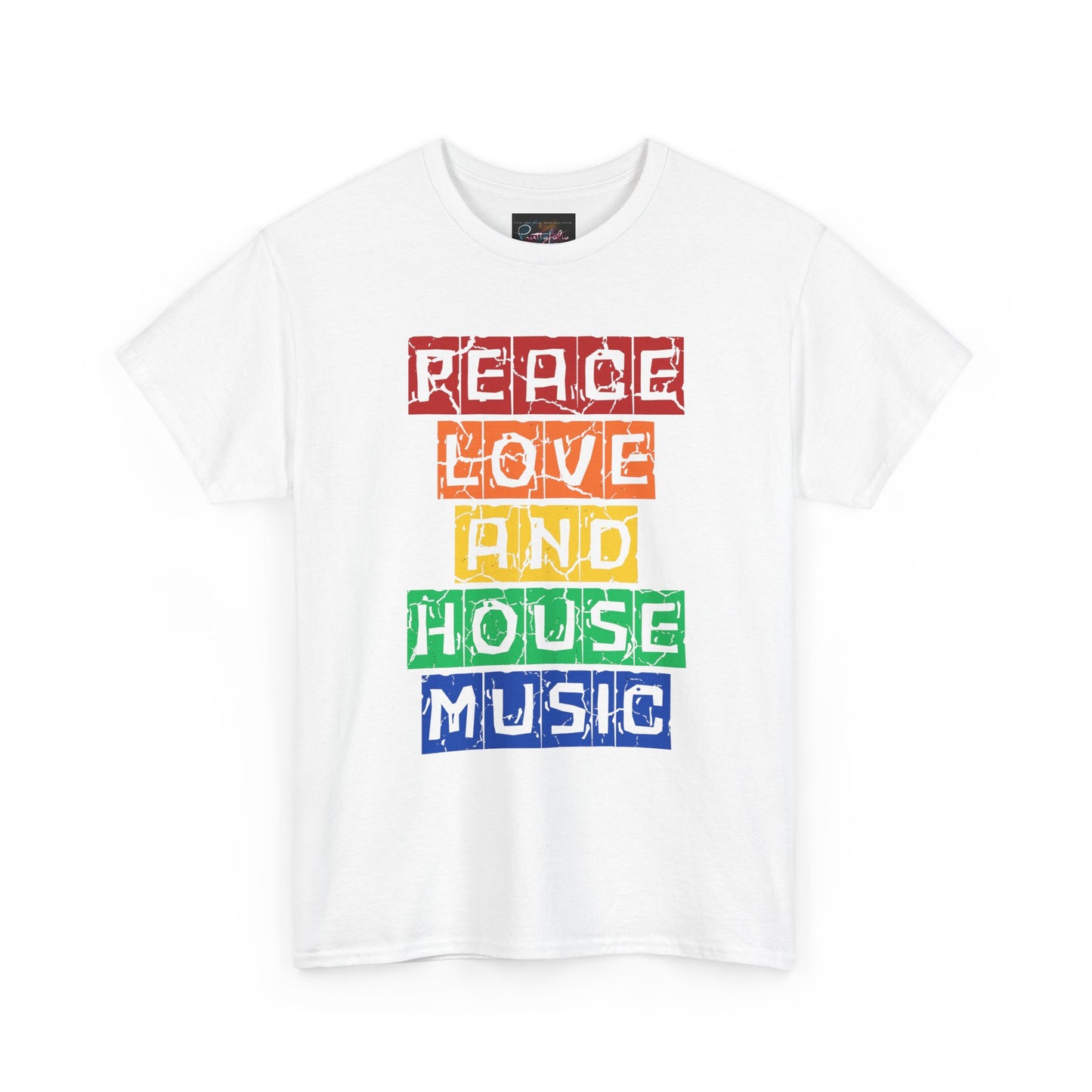 Peace Love and House Music T-Shirt — Unisex Heavy Cotton Tee