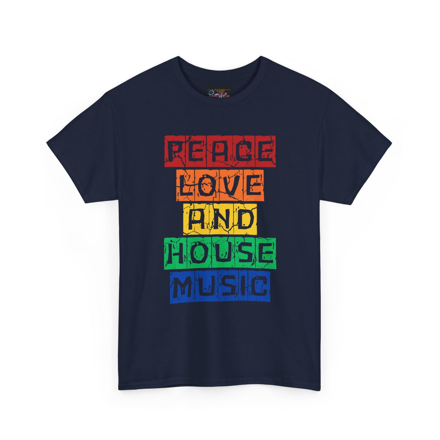Peace Love and House Music T-Shirt — Unisex Heavy Cotton Tee