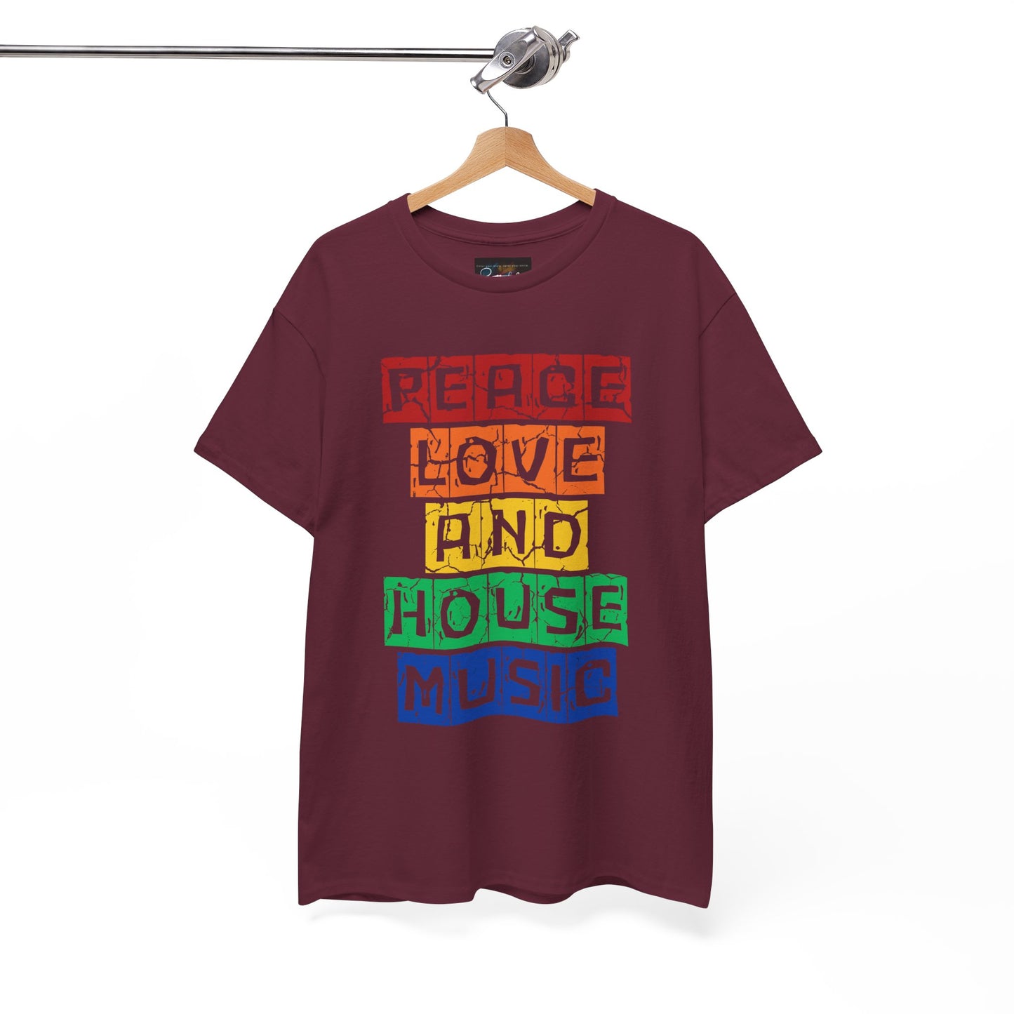 Peace Love and House Music T-Shirt — Unisex Heavy Cotton Tee