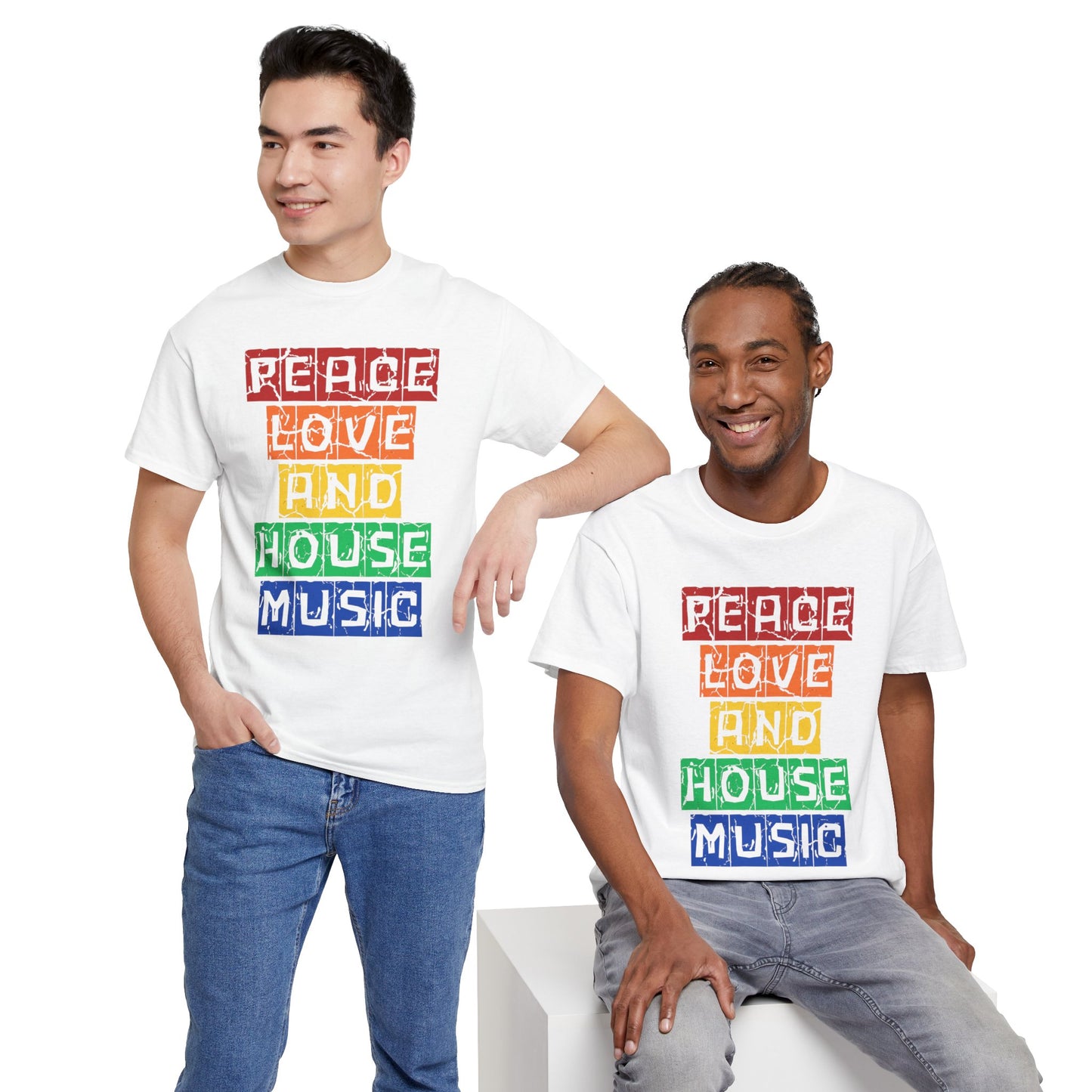 Peace Love and House Music T-Shirt — Unisex Heavy Cotton Tee