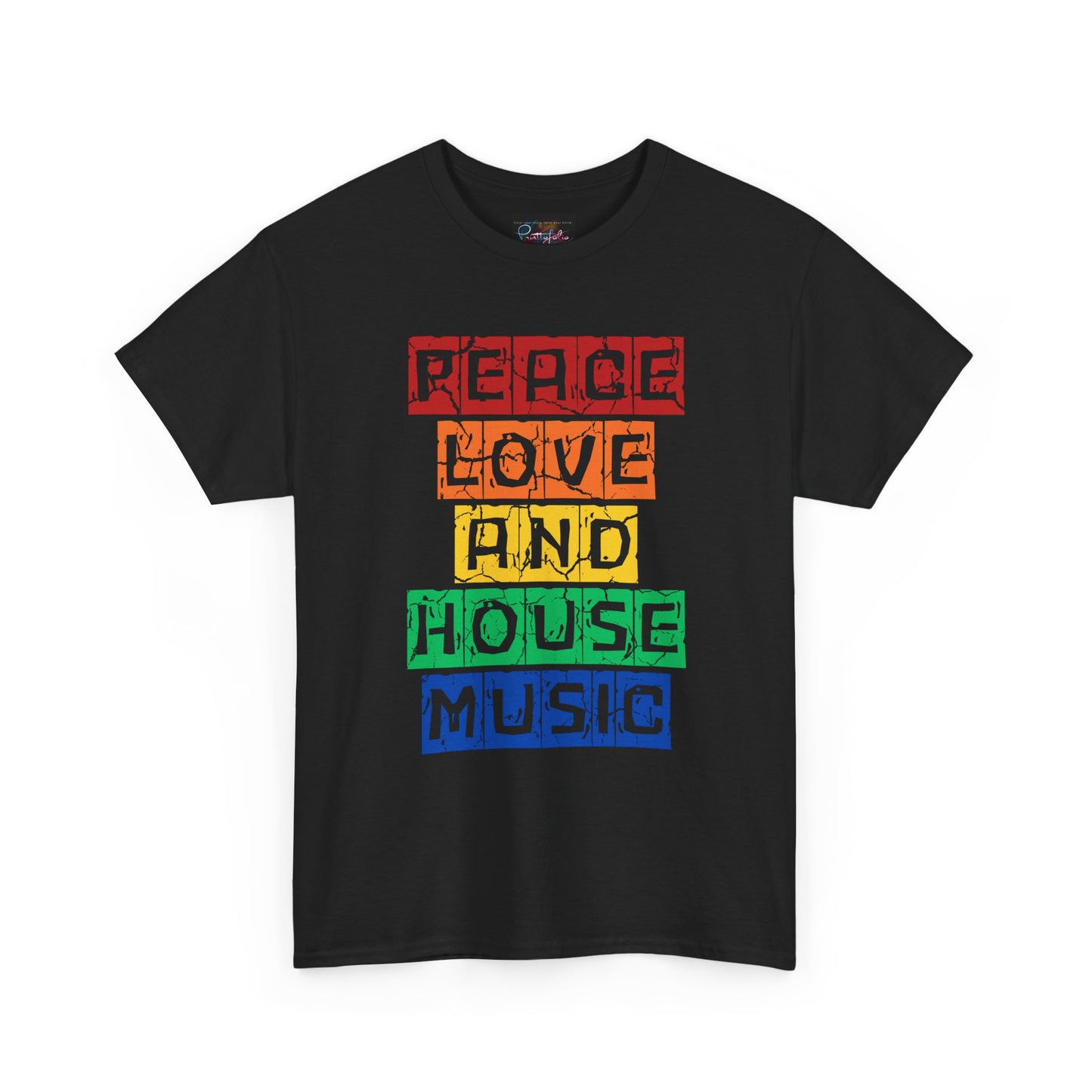 Peace Love and House Music T-Shirt — Unisex Heavy Cotton Tee