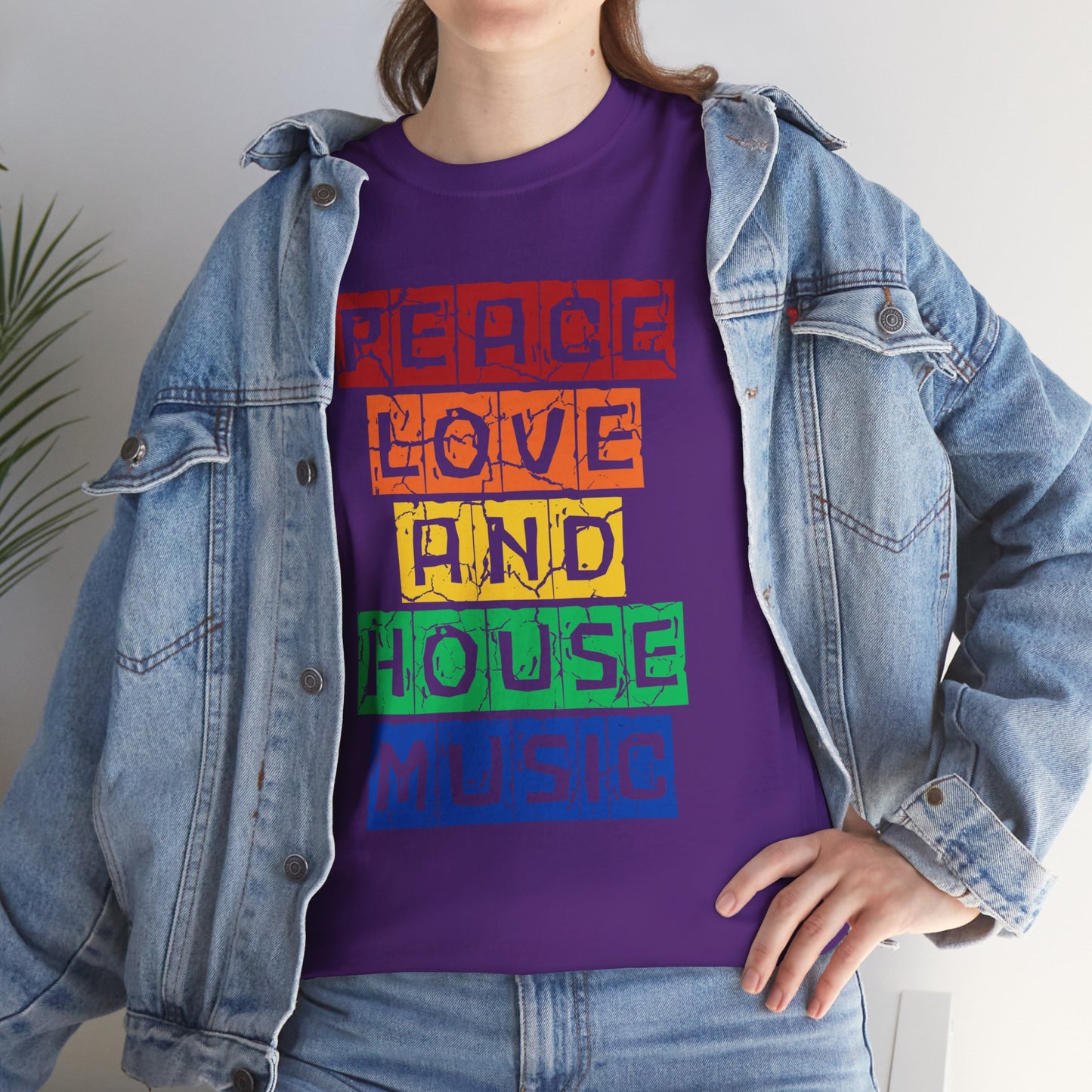 Peace Love and House Music T-Shirt — Unisex Heavy Cotton Tee