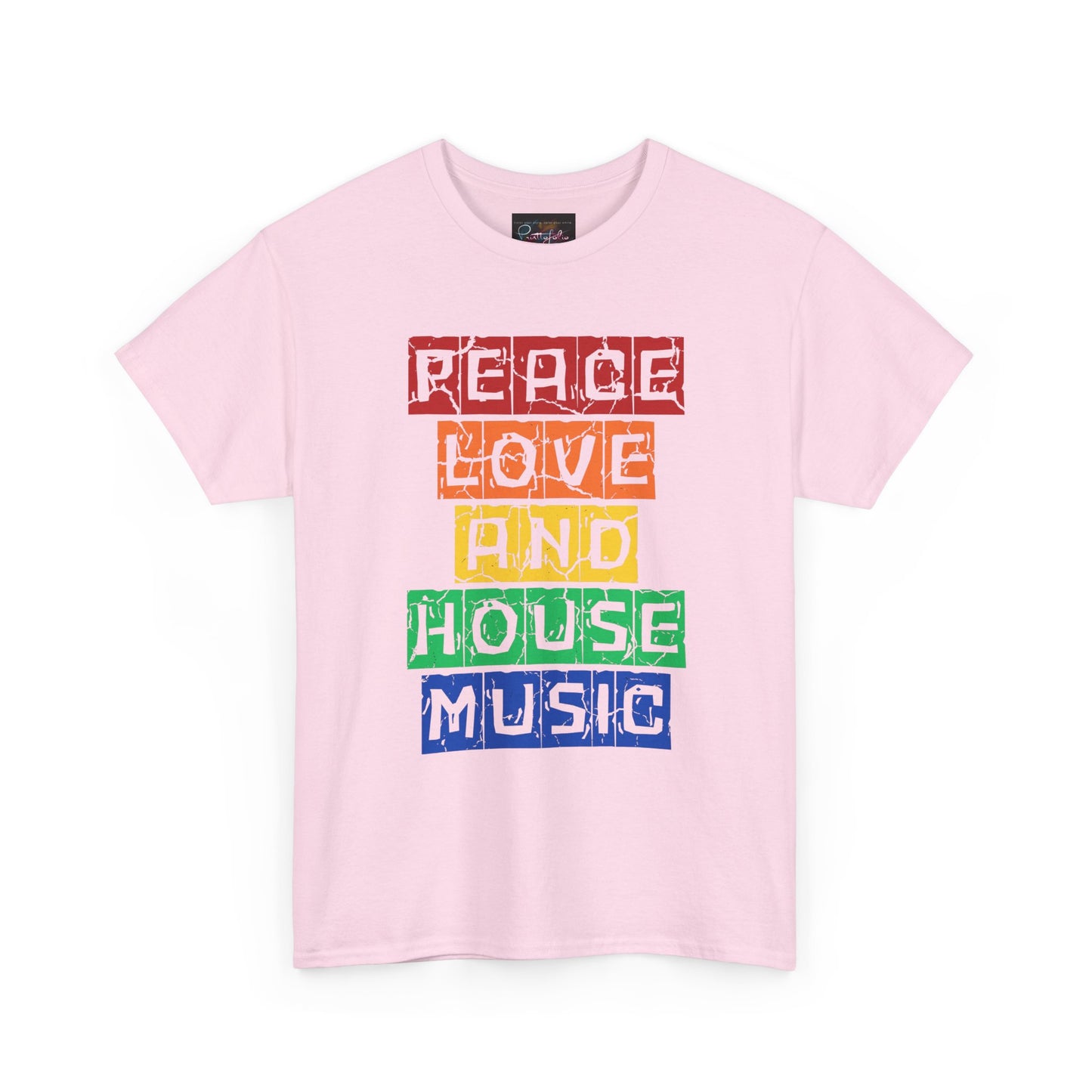 Peace Love and House Music T-Shirt — Unisex Heavy Cotton Tee