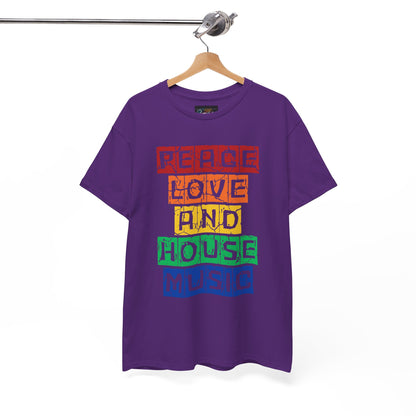Peace Love and House Music T-Shirt — Unisex Heavy Cotton Tee