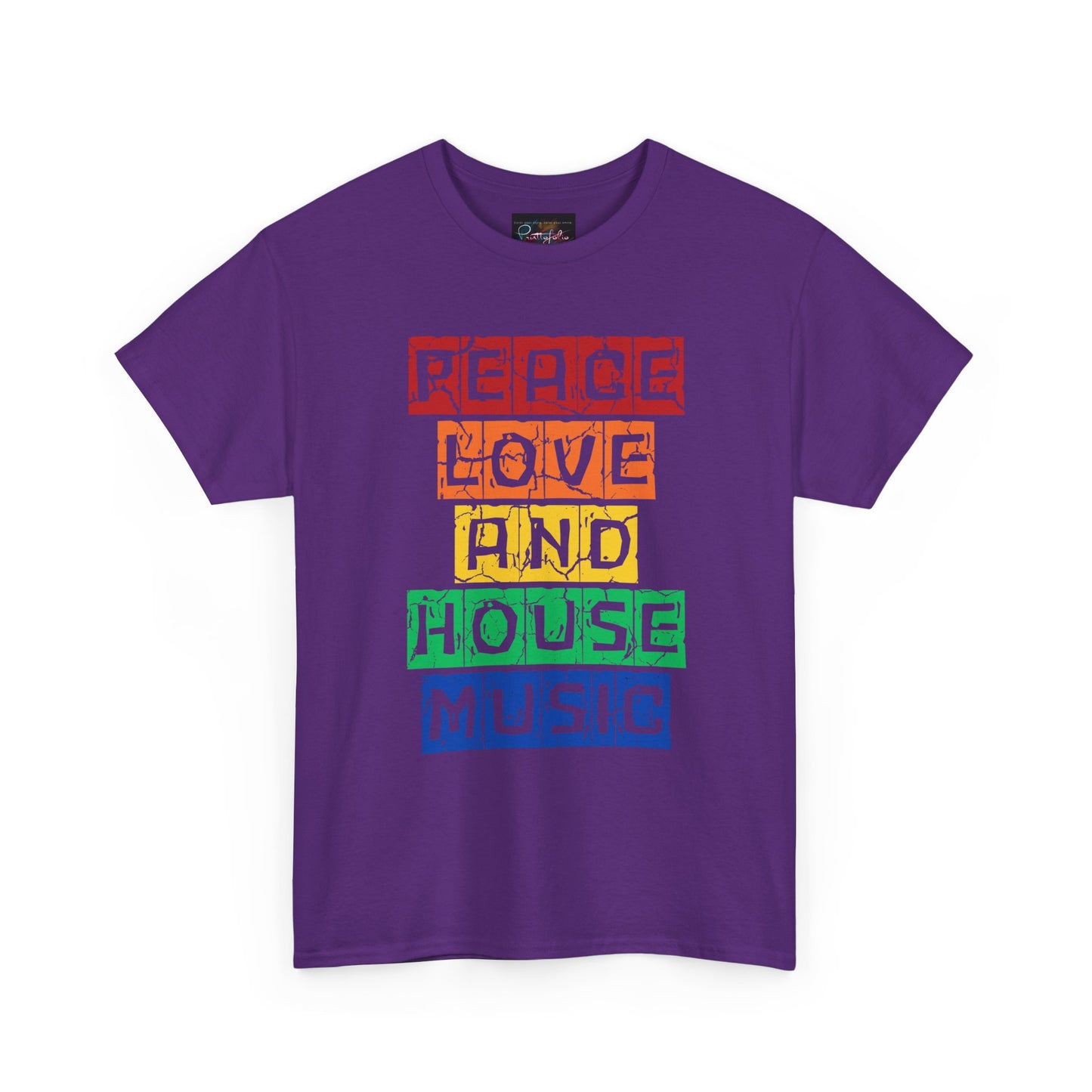 Peace Love and House Music T-Shirt — Unisex Heavy Cotton Tee