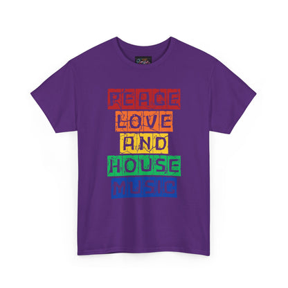 Peace Love and House Music T-Shirt — Unisex Heavy Cotton Tee