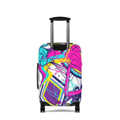 Colorful suitcase protector.
