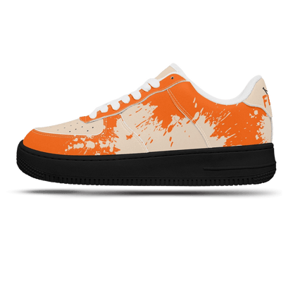 Orange splash sneakers.