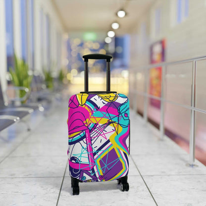 Colorful suitcase protector.