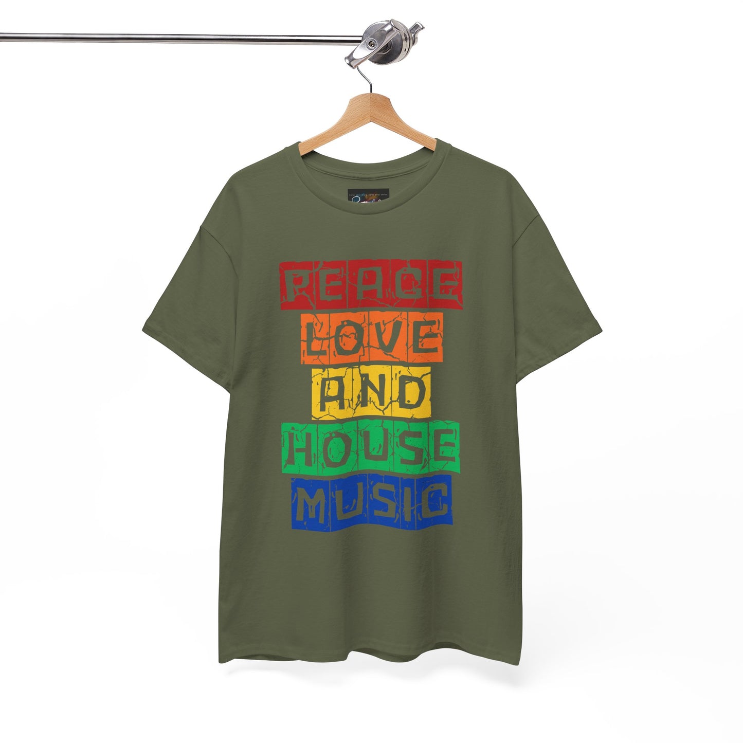 Peace Love and House Music T-Shirt — Unisex Heavy Cotton Tee
