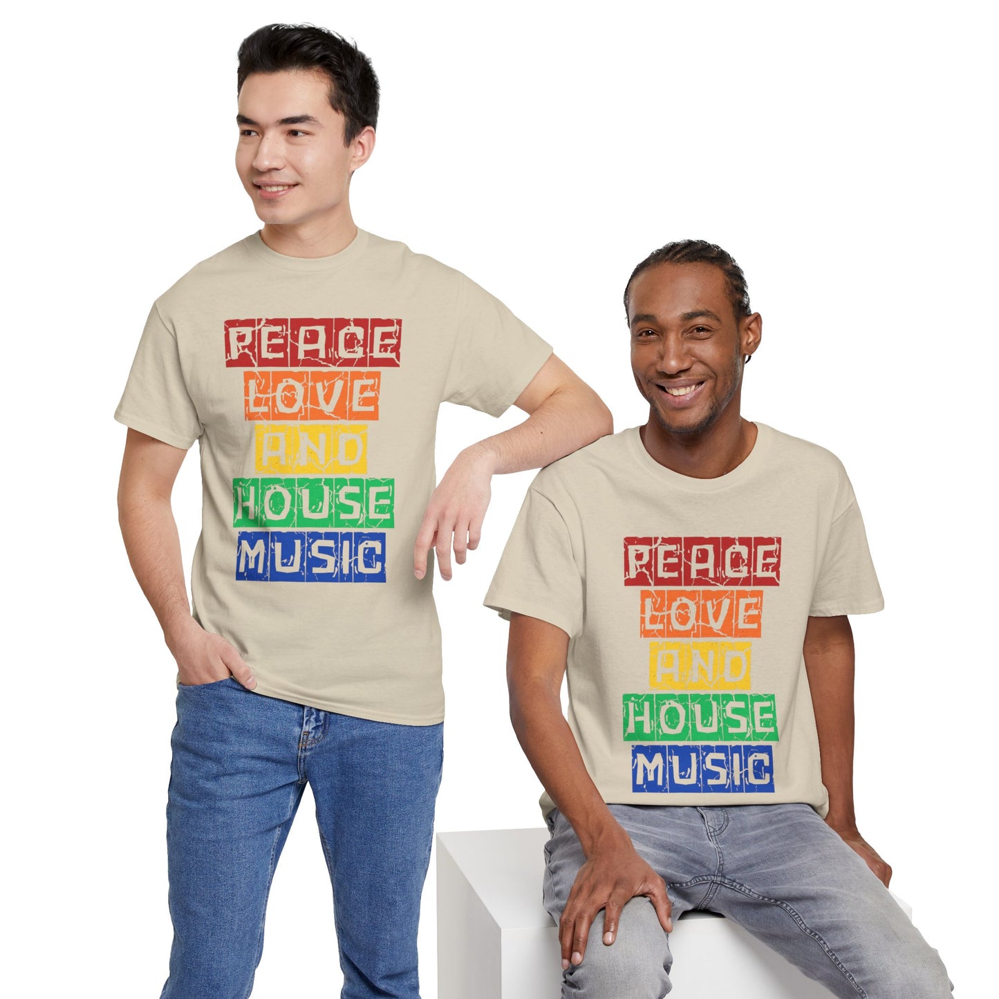 Peace Love and House Music T-Shirt — Unisex Heavy Cotton Tee