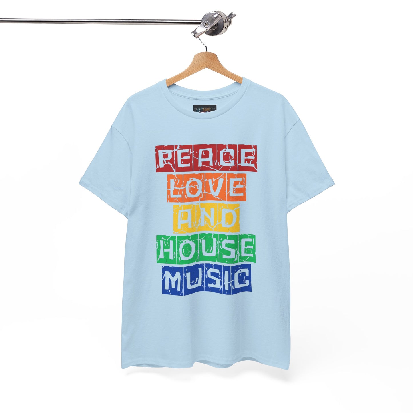 Peace Love and House Music T-Shirt — Unisex Heavy Cotton Tee