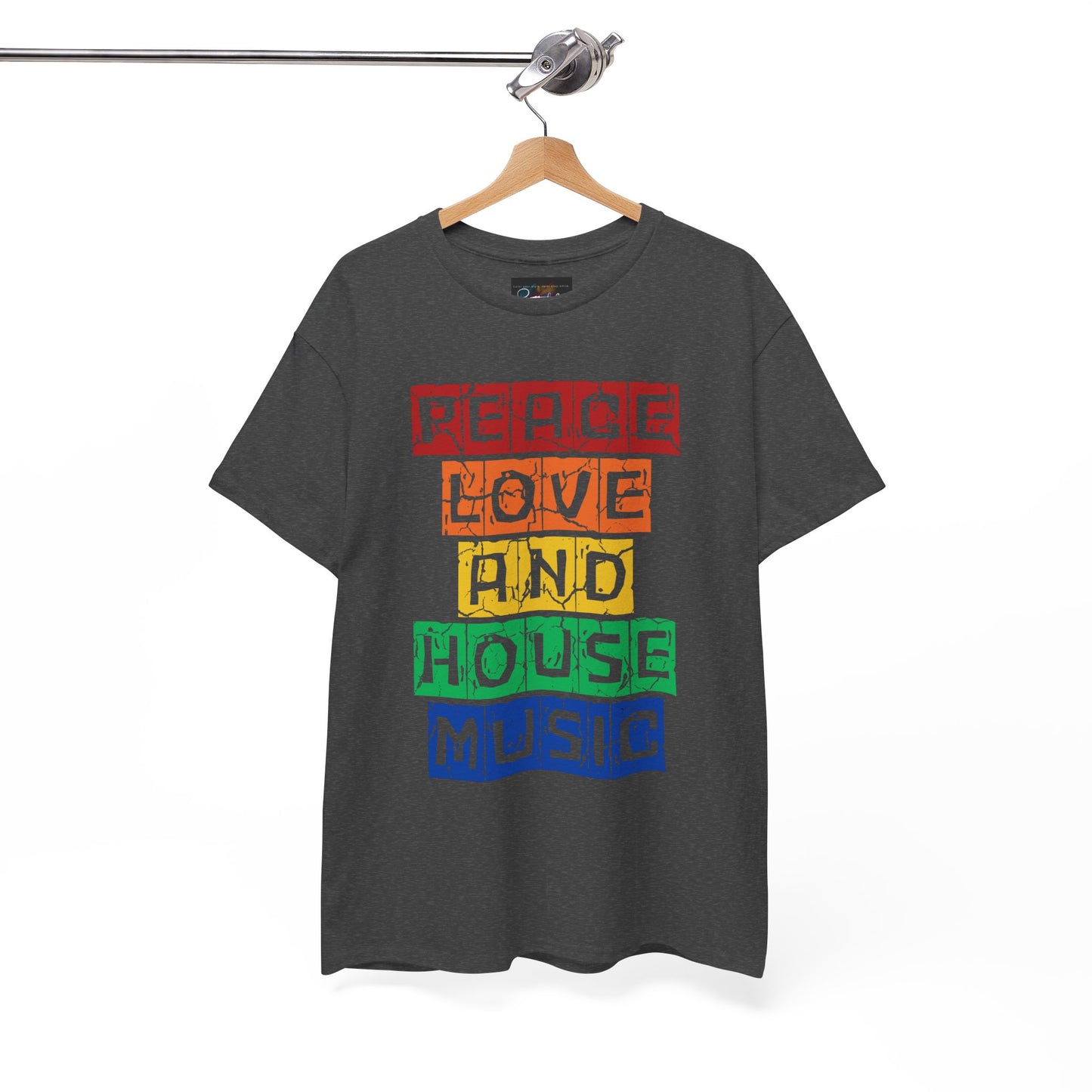 Peace Love and House Music T-Shirt — Unisex Heavy Cotton Tee