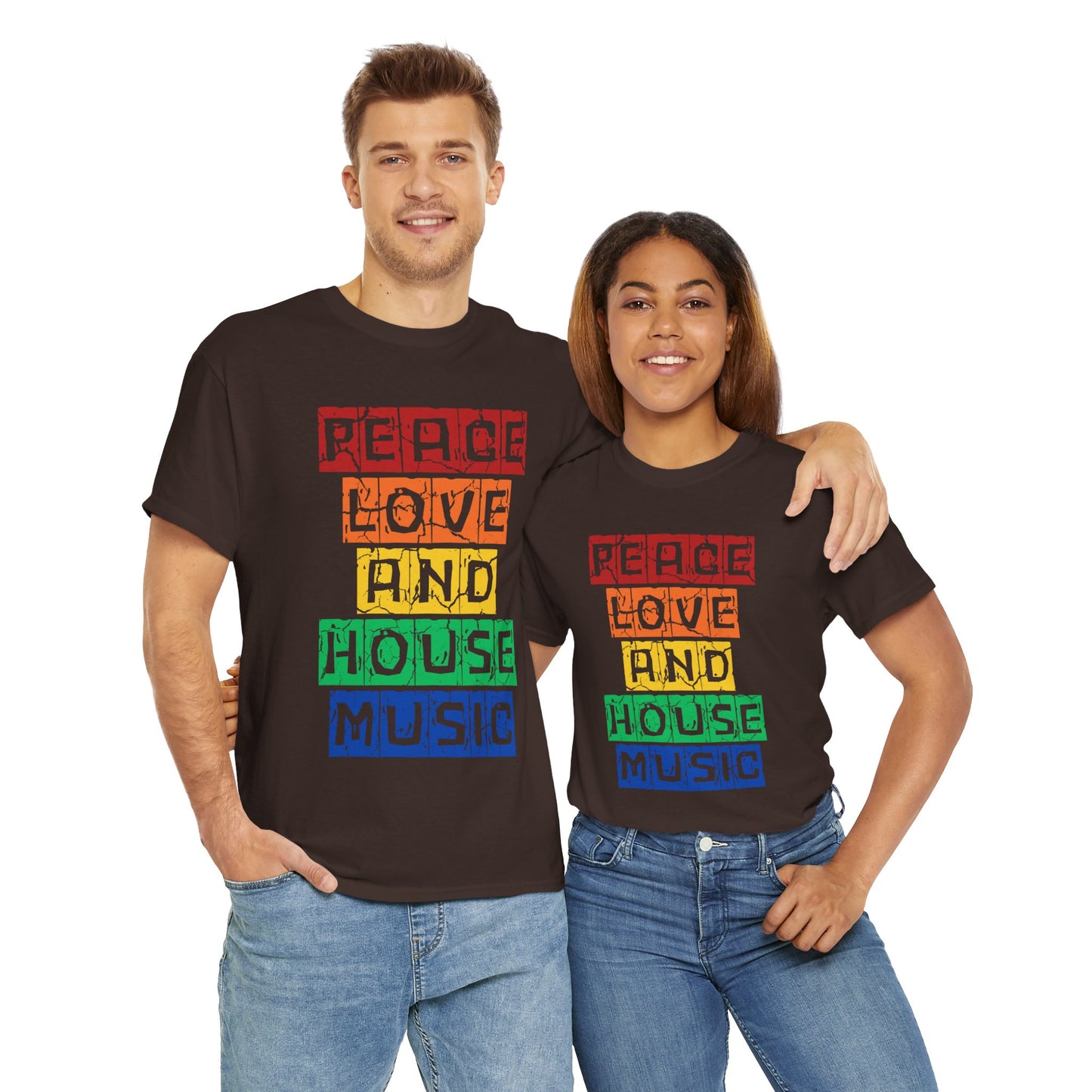 Peace Love and House Music T-Shirt — Unisex Heavy Cotton Tee