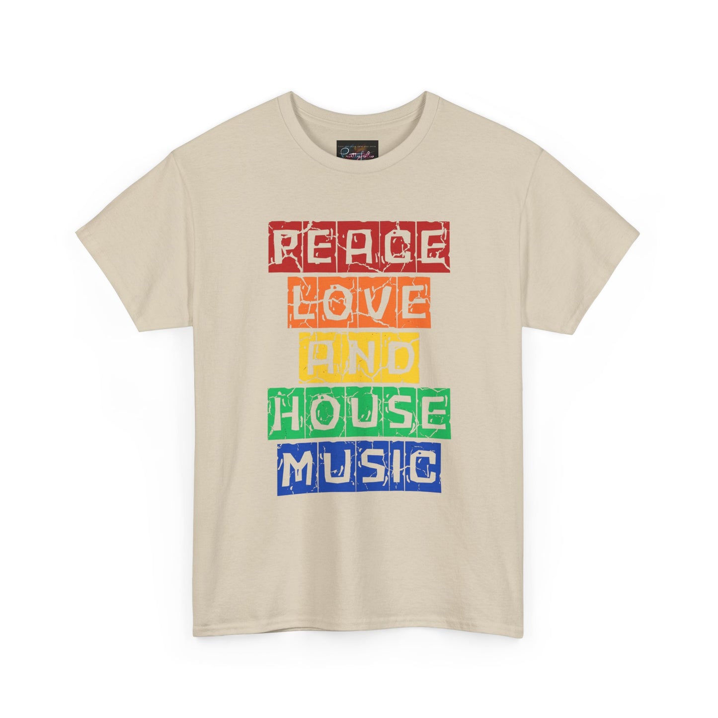 Peace Love and House Music T-Shirt — Unisex Heavy Cotton Tee