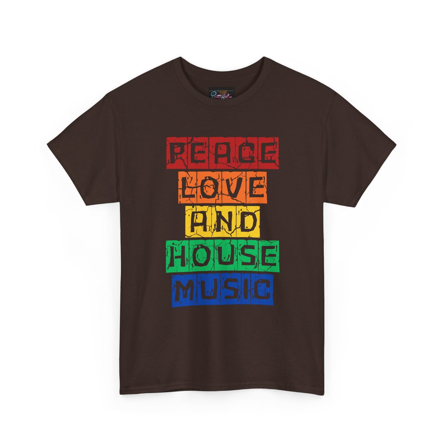 Peace Love and House Music T-Shirt — Unisex Heavy Cotton Tee