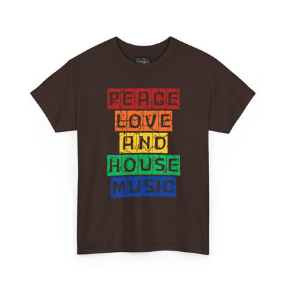 Peace Love and House Music T-Shirt — Unisex Heavy Cotton Tee