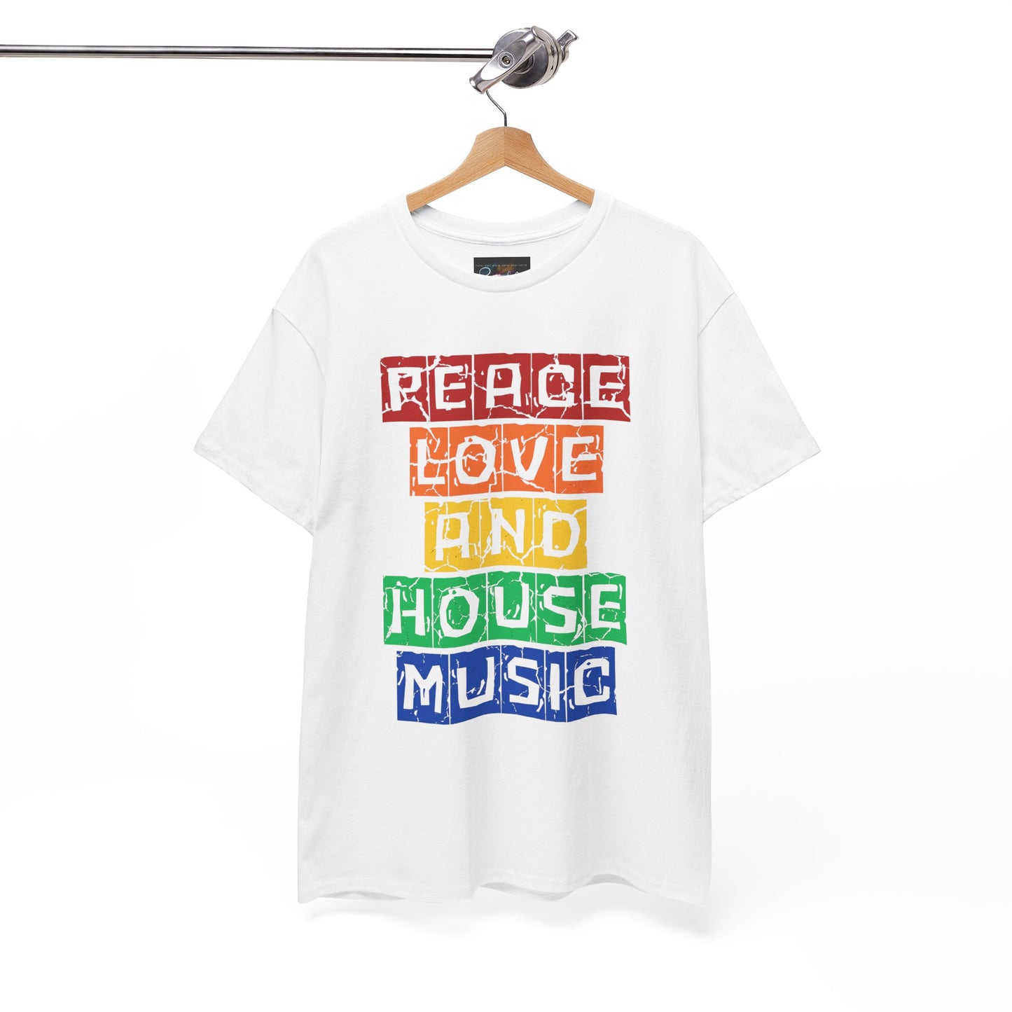 Peace Love and House Music T-Shirt — Unisex Heavy Cotton Tee