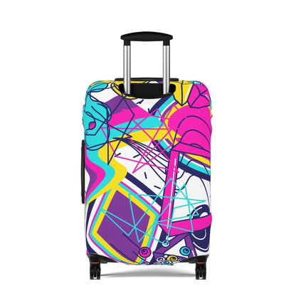 Colorful suitcase protector.