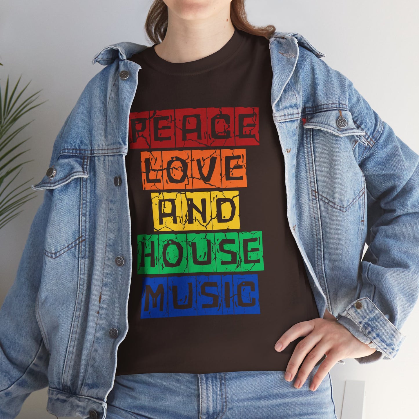 Peace Love and House Music T-Shirt — Unisex Heavy Cotton Tee