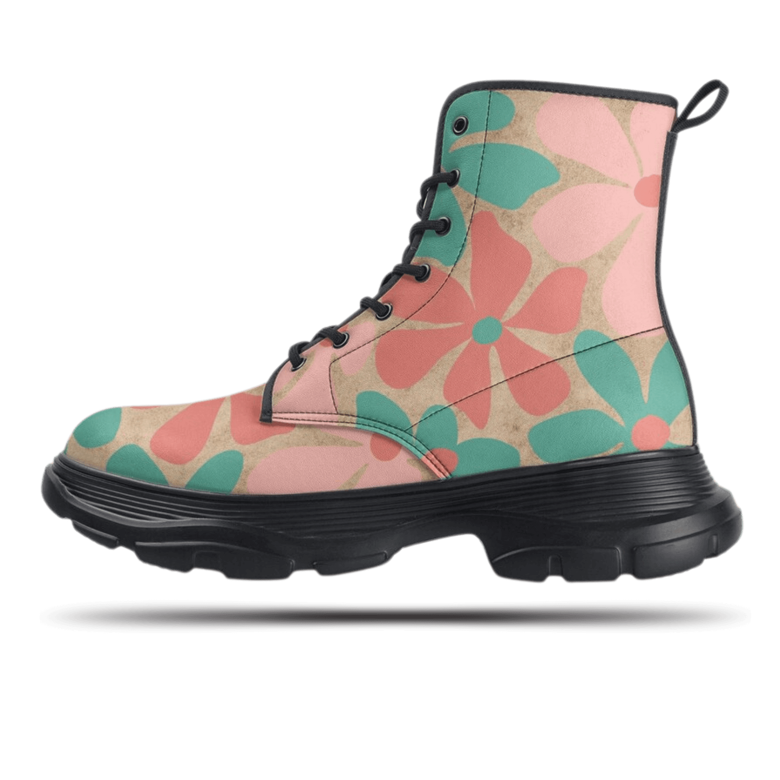 a pair of pink and green floral boots