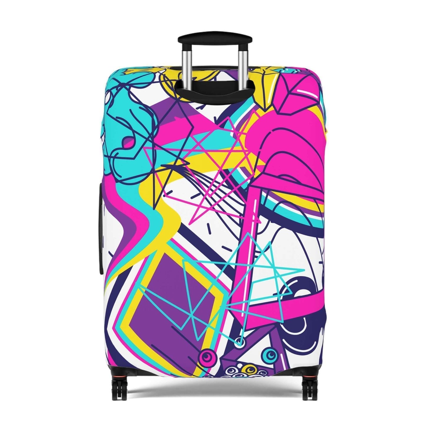 Colorful suitcase protector.