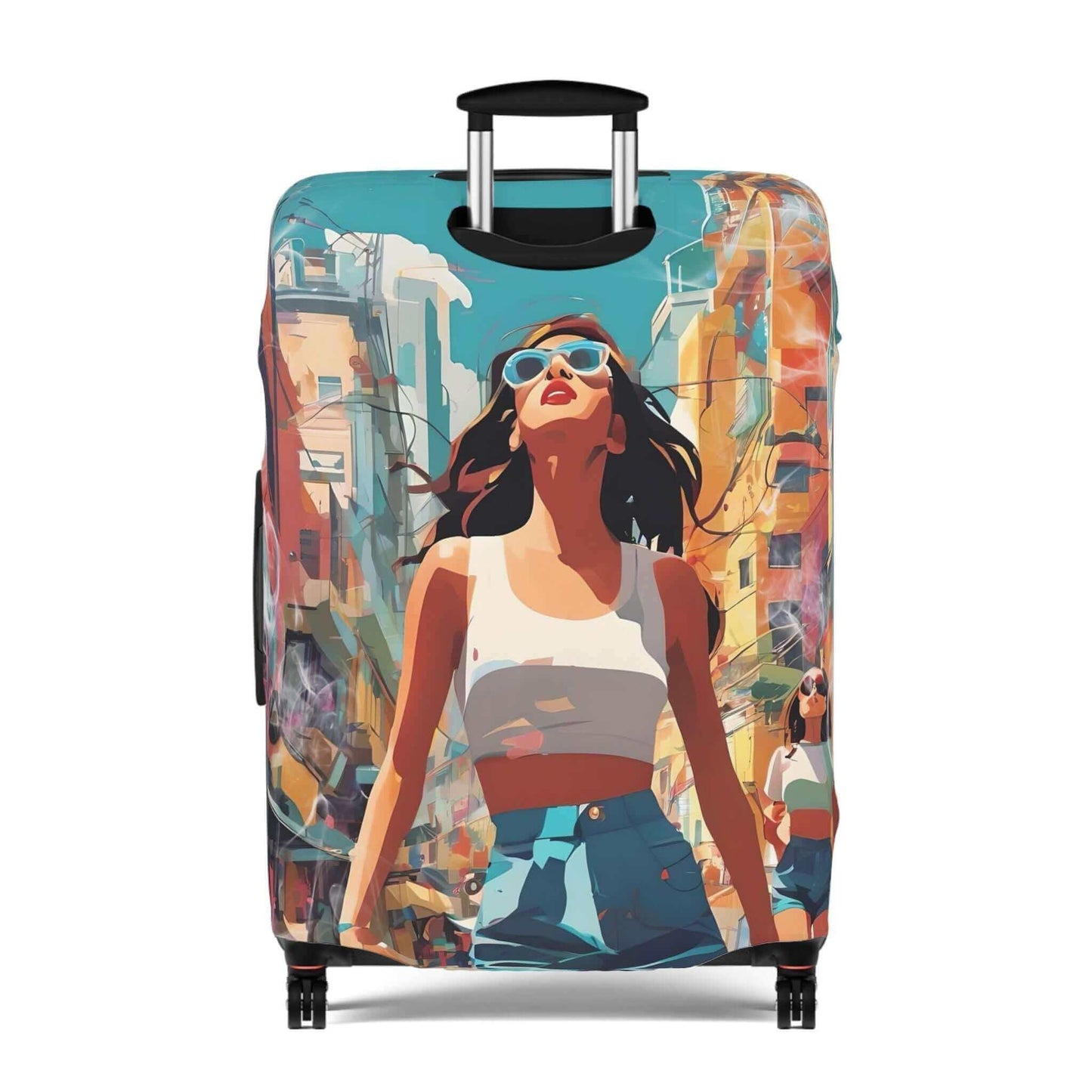 The happy girl suitcase protector.