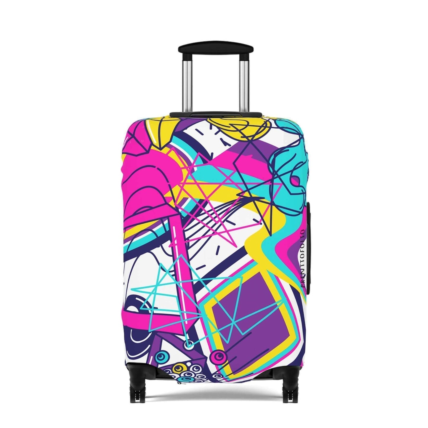 Colorful suitcase protector.