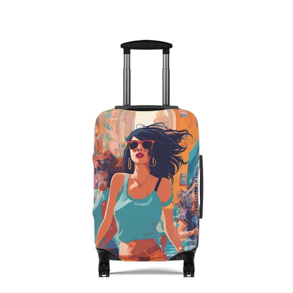 a suitcase with a picture of a woman on it