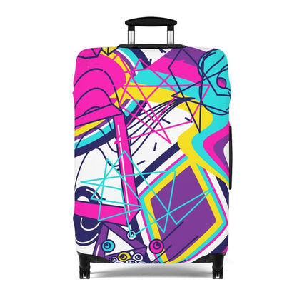 Colorful suitcase protector.