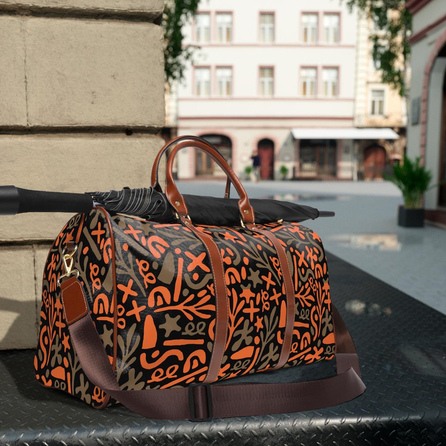 Africa Theme Weekender Bag, Artist Luggage, PU Leather Tote, Traveler Gift, Art Lover Carry-On - Waterproof Travel Bag