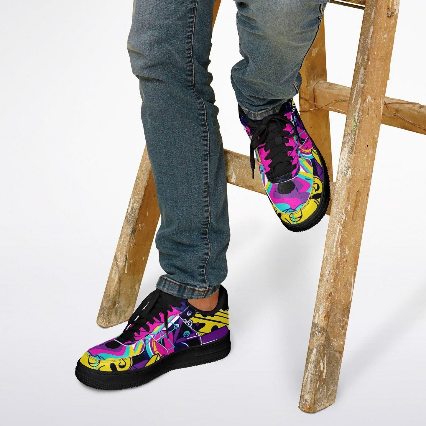 Custom Graffiti Sneakers | Graffiti Themed Sneakers | Pu Leather Sneakers for Men & Women | Casual Black Low Sneakers