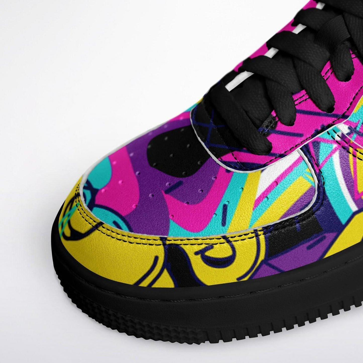 Custom Graffiti Sneakers | Graffiti Themed Sneakers | Pu Leather Sneakers for Men & Women | Casual Black Low Sneakers