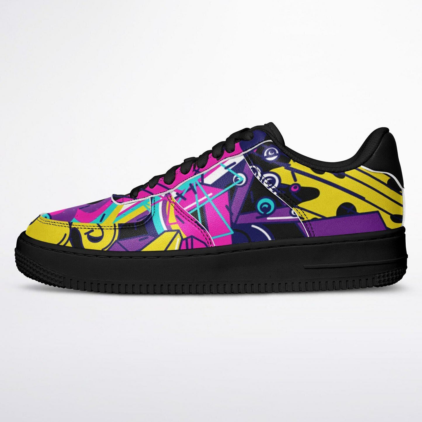 Custom Graffiti Sneakers | Graffiti Themed Sneakers | Pu Leather Sneakers for Men & Women | Casual Black Low Sneakers