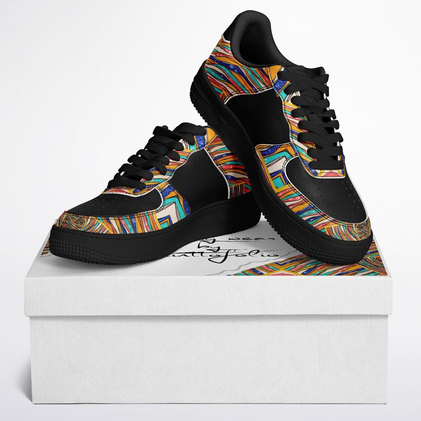 Custom Abstract Art Sneakers | Casual Black Low Sneakers | Pu Leather Sneakers for Men & Women | Unisex Abstract Sneakers