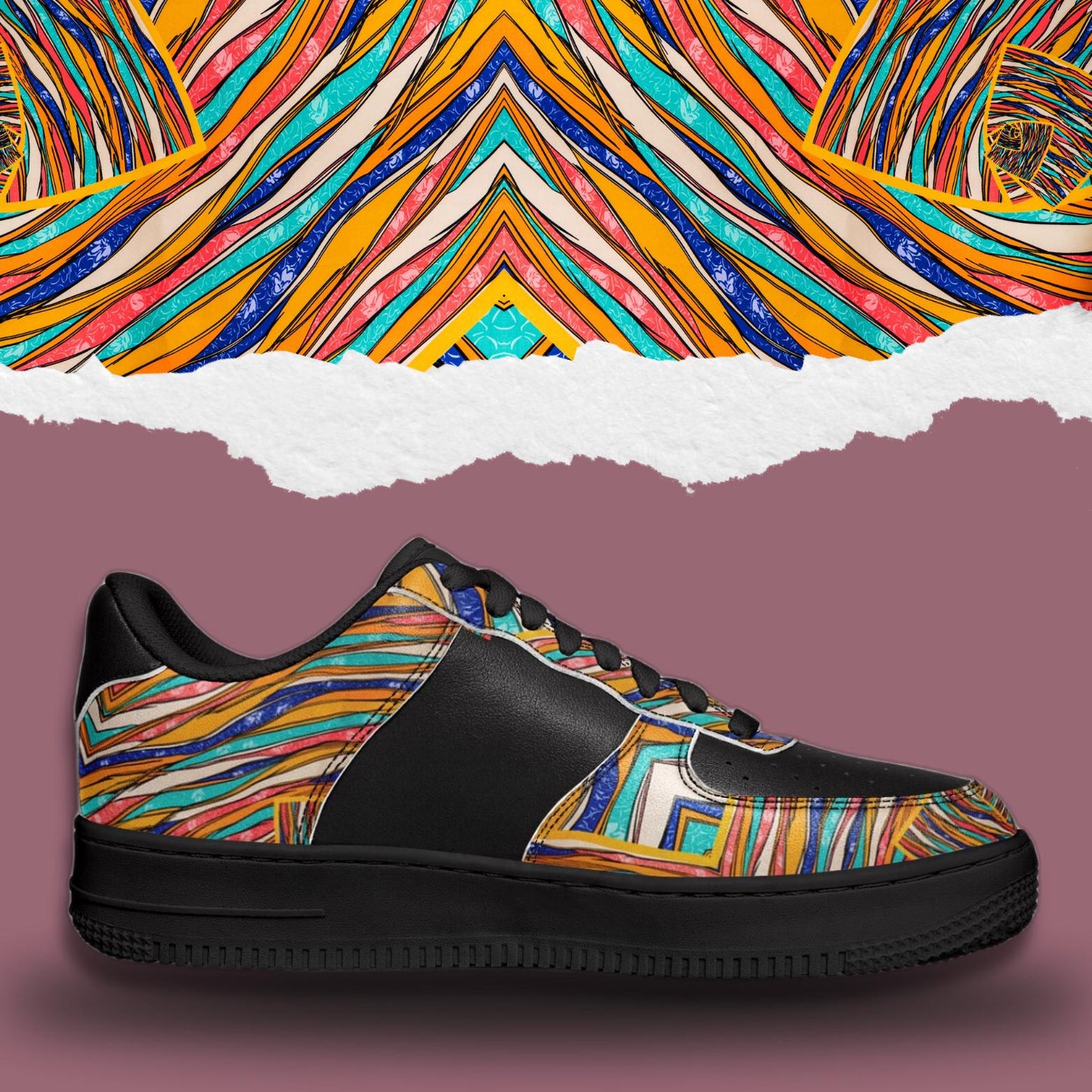 Custom Abstract Art Sneakers | Casual Black Low Sneakers | Pu Leather Sneakers for Men & Women | Unisex Abstract Sneakers