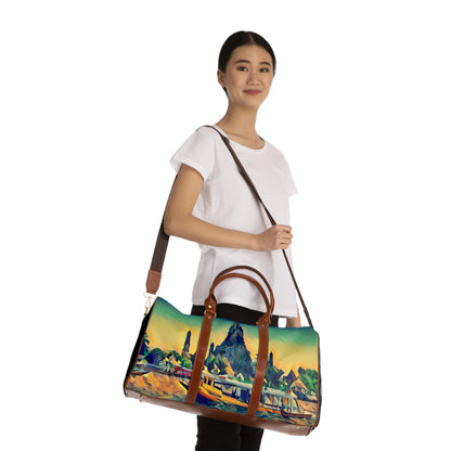 Thai Wat Arun Temple Leather Travel Bag - Waterproof Weekender Duffel, Bangkok Lover Gift, Traveler's Essential, Adventure Bag, Explorer